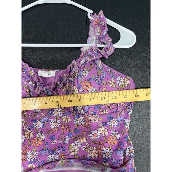 Stitch and Pine Top Womens XL Purple Floral Crop Corset Scalloped Mesh Y2K Fairy - Picture 8 of 9